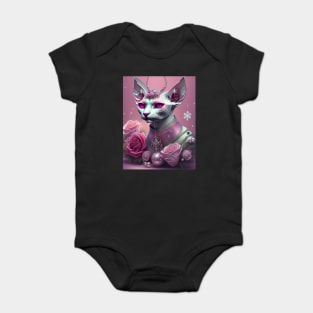 Pink Sphynx Devil with Roses Baby Bodysuit